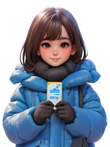 女孩拿着车票卡通