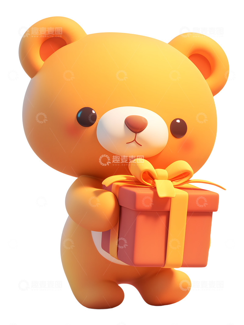 高清大图下载【趣麦麦图】小熊抱着卡通礼物礼品