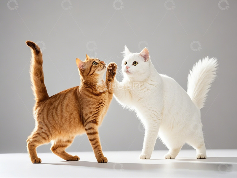 高清大图下载【趣麦麦图】黄色白色两只站立猫咪摄影