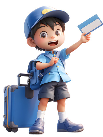 拿着车票旅行的小孩