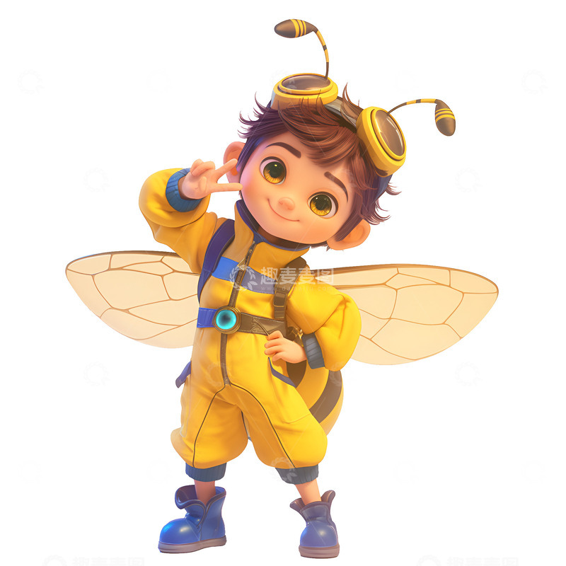 高清大图下载【趣麦麦图】卡通简约穿着蜜蜂玩偶服的孩子