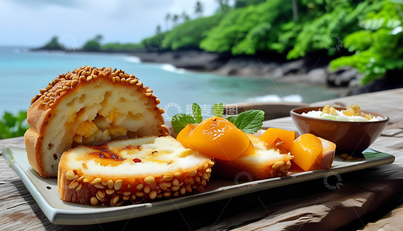 高清大图下载【趣麦麦图】面包水果海边