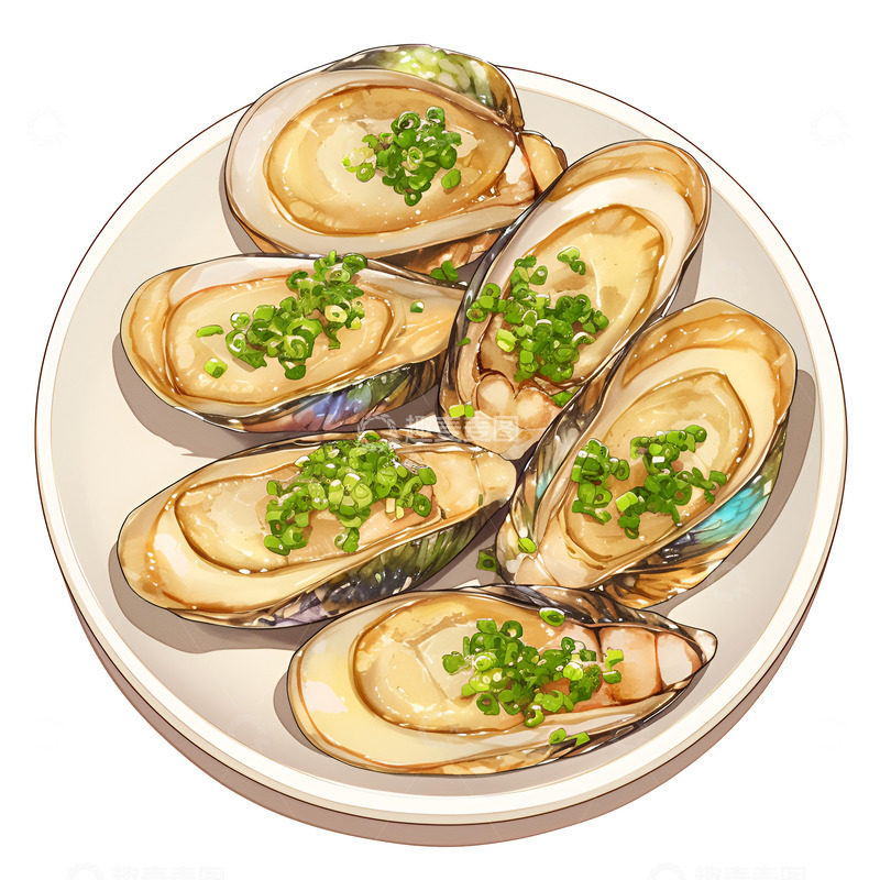 高清大图下载【趣麦麦图】卡通简约一盘蒜蓉烤生蚝