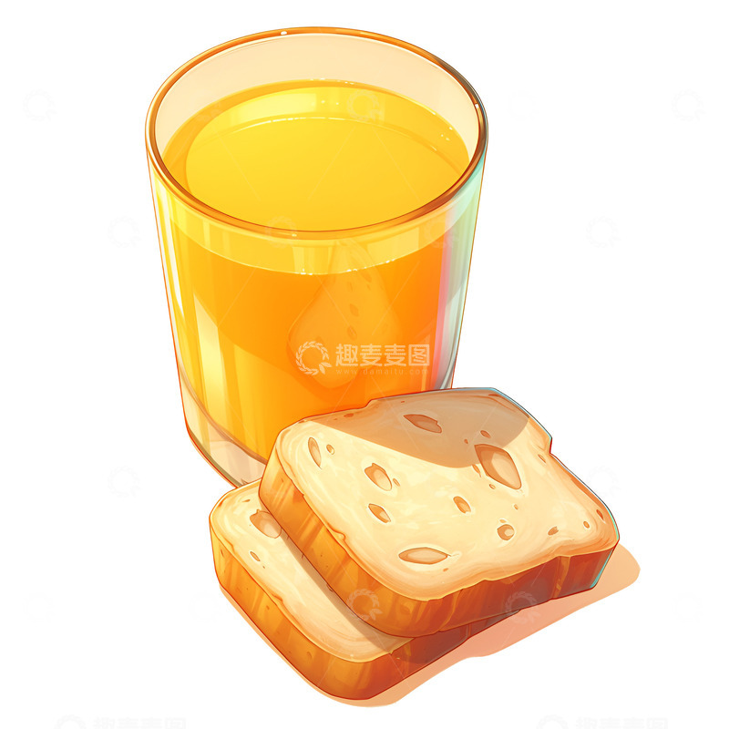 高清大图下载【趣麦麦图】卡通简约橙汁和面包片
