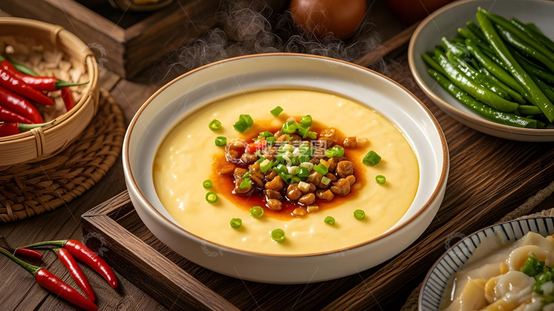 高清大图下载【趣麦麦图】经典中式水蒸蛋配小葱香油家常风味美食