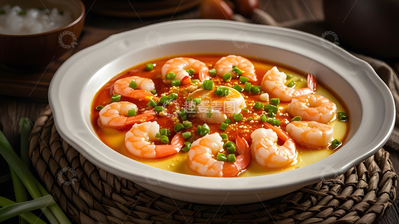 高清大图下载【趣麦麦图】中式鲜虾水蒸蛋传统家常菜健康美味拍摄