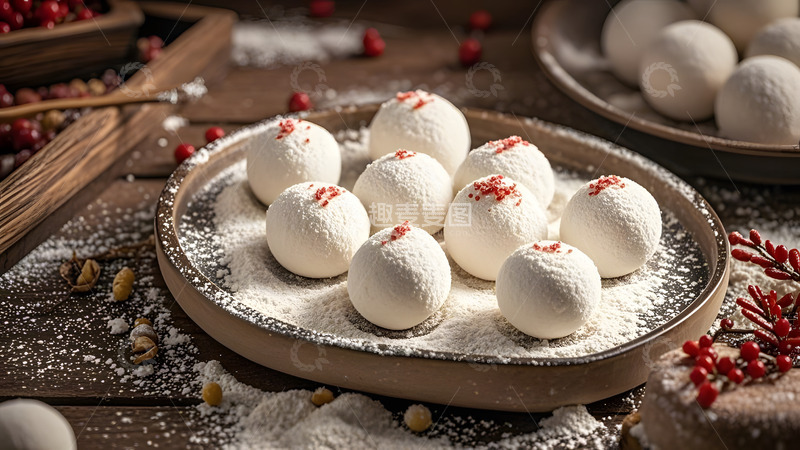 高清大图下载【趣麦麦图】木碗盛装的传统中式汤圆健康甜品养生美食