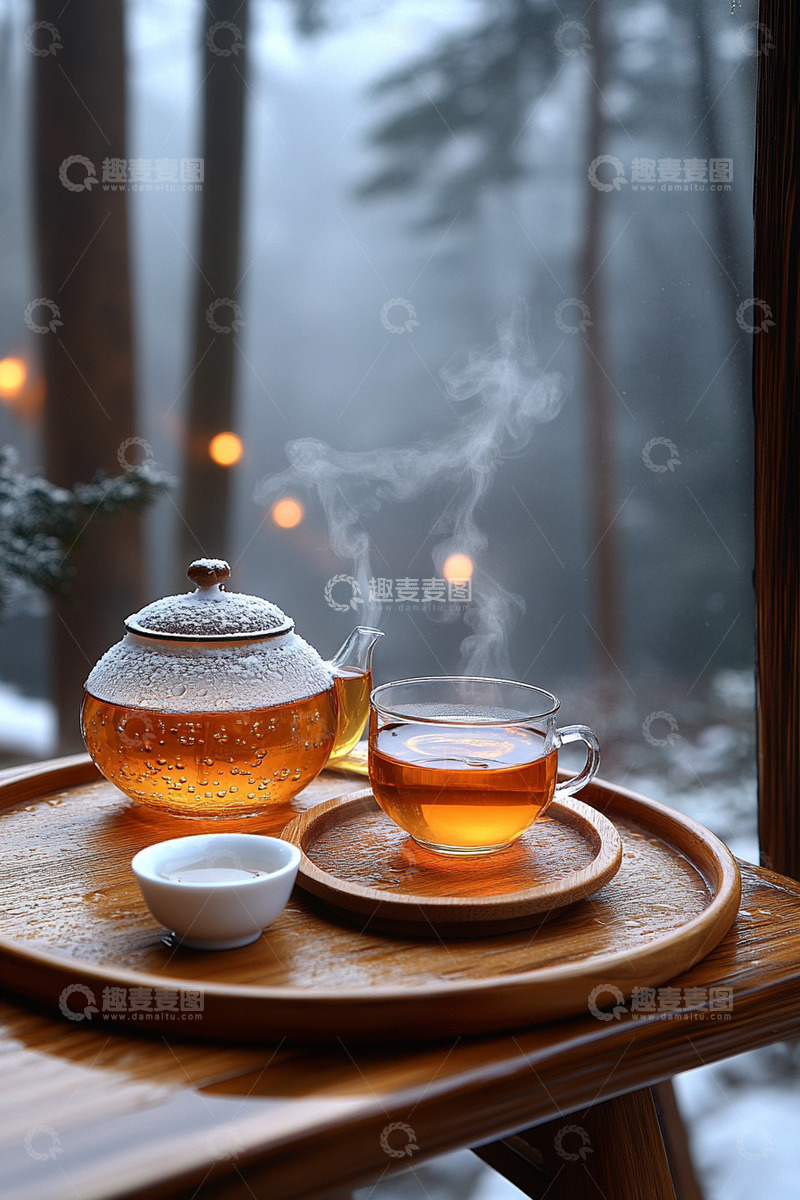 高清大图下载【趣麦麦图】冬季下午茶赏雪景