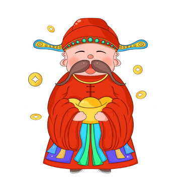 新年财神爷元宝金币插画素材