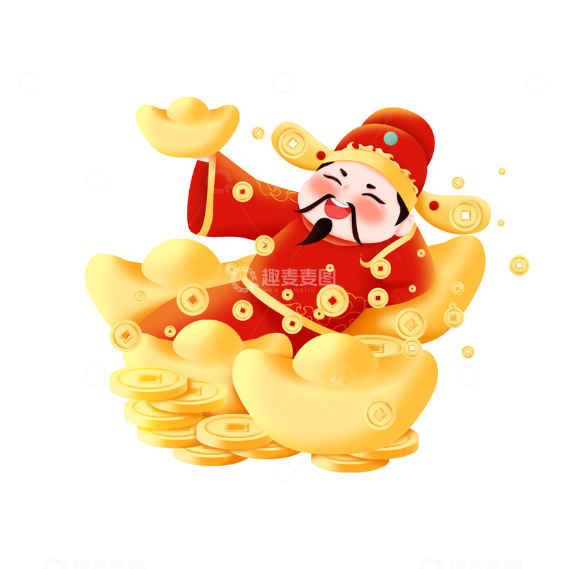 源文件下载【趣麦麦图】新年发财财神元素