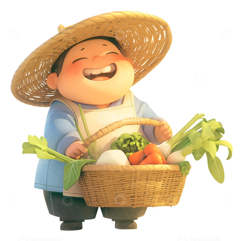 高清大图下载【趣麦麦图】卡通简约提着菜篮的农夫