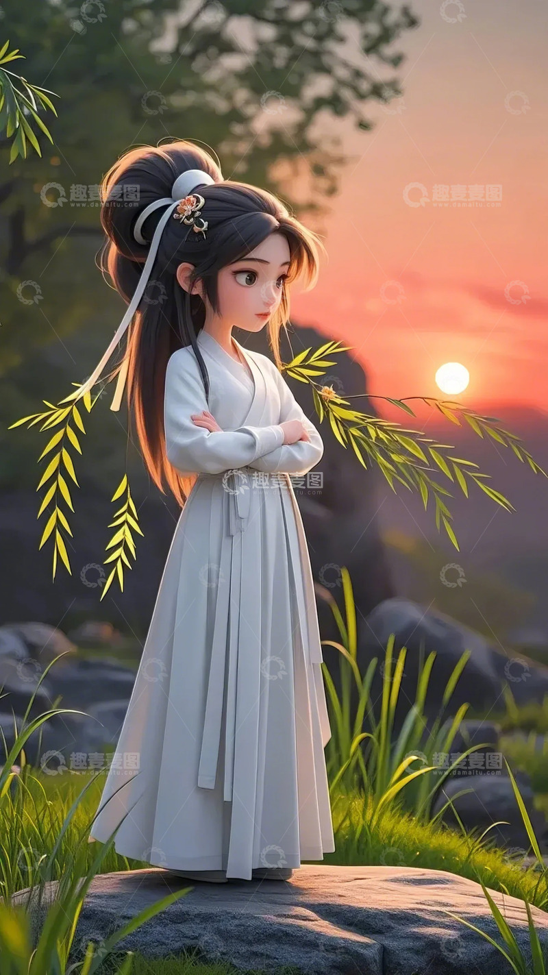 高清大图下载【趣麦麦图】夕阳下的女孩