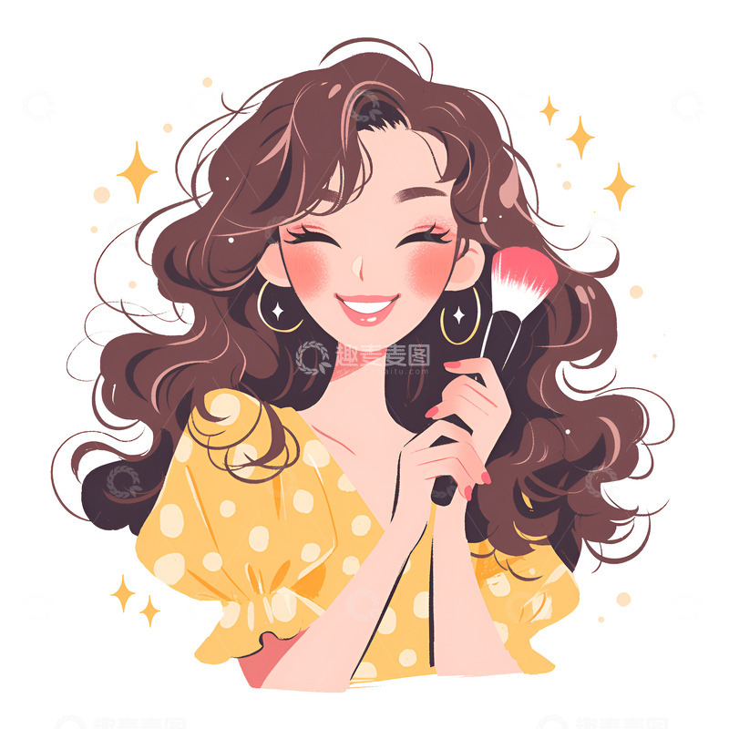 高清大图下载【趣麦麦图】卡通拿着化妆刷的美女