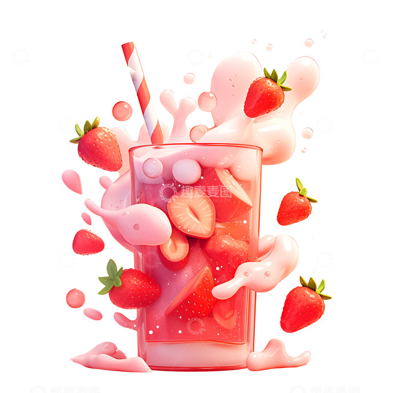 高清大图下载【趣麦麦图】卡通简约草莓果汁饮料
