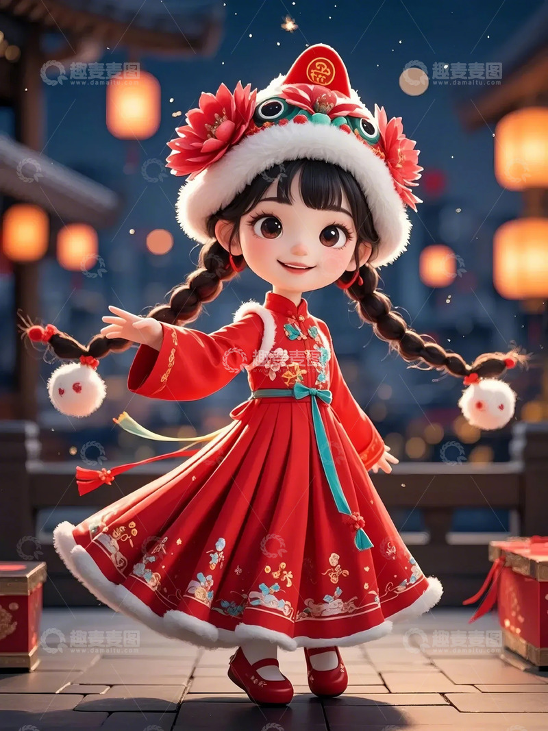 高清大图下载【趣麦麦图】春节喜庆小女孩卡通背景