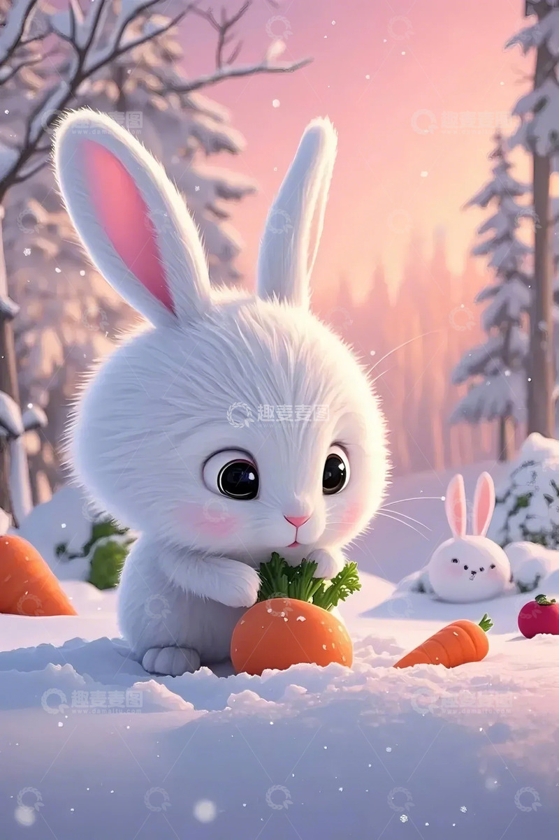 高清大图下载【趣麦麦图】3D兔子胡萝卜背景
