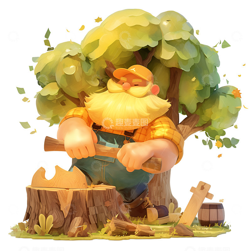 高清大图下载【趣麦麦图】卡通简约伐木的工人