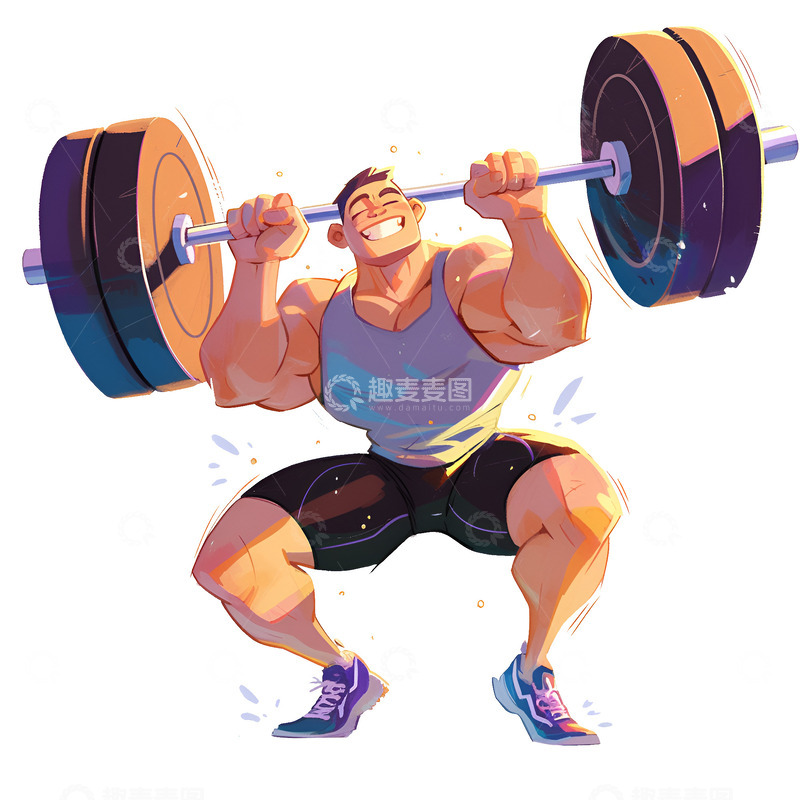 高清大图下载【趣麦麦图】卡通举重运动员