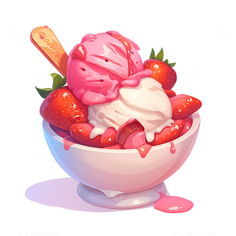 高清大图下载【趣麦麦图】卡通美味的草莓冰激凌