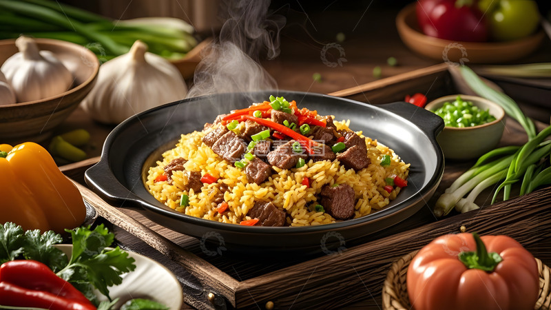 高清大图下载【趣麦麦图】传统广式煲仔饭搭配鲜蔬中式美食摄影