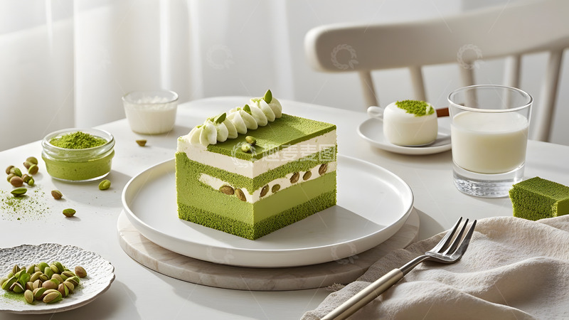 高清大图下载【趣麦麦图】绿茶抹茶千层蛋糕日式甜点摄影