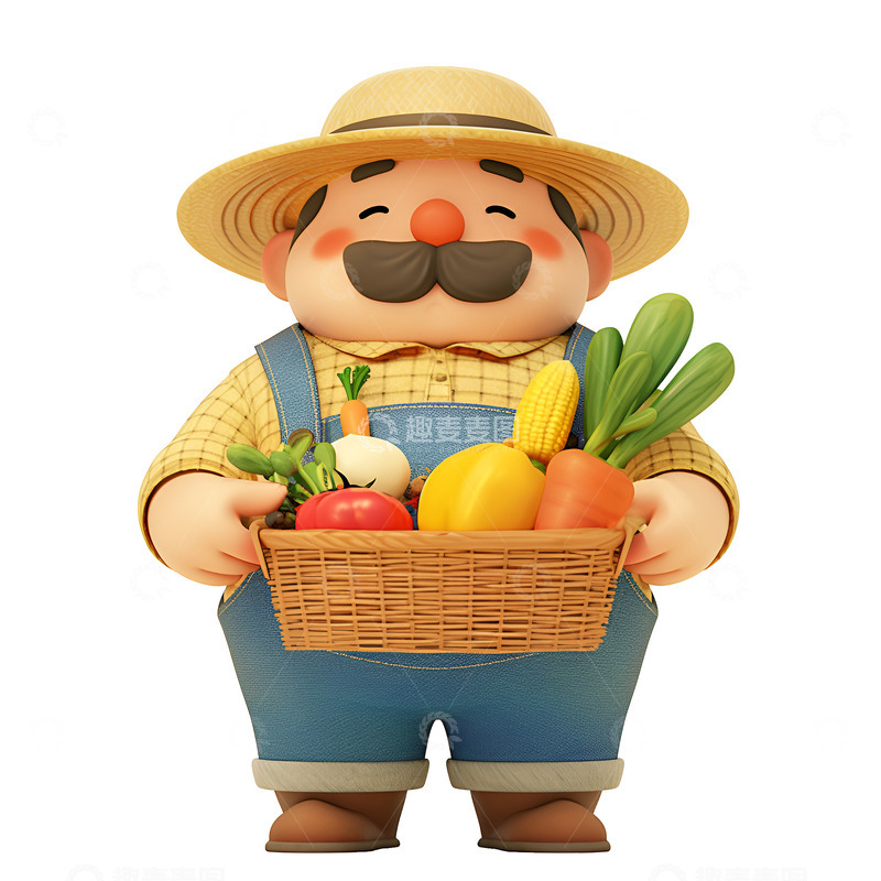 高清大图下载【趣麦麦图】卡通抱着一篮子蔬菜的农民