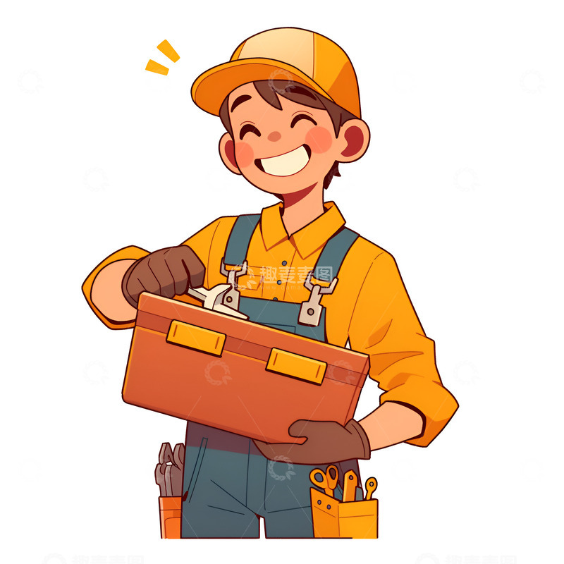 高清大图下载【趣麦麦图】卡通简约拿着工具箱的工人