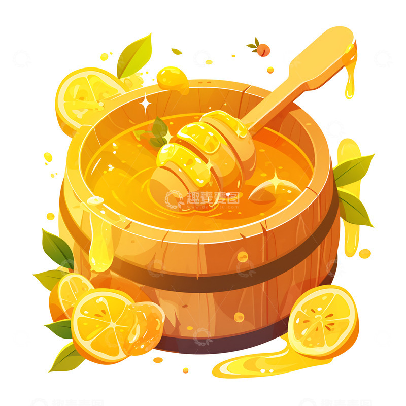 高清大图下载【趣麦麦图】卡通简约一木桶蜂蜜