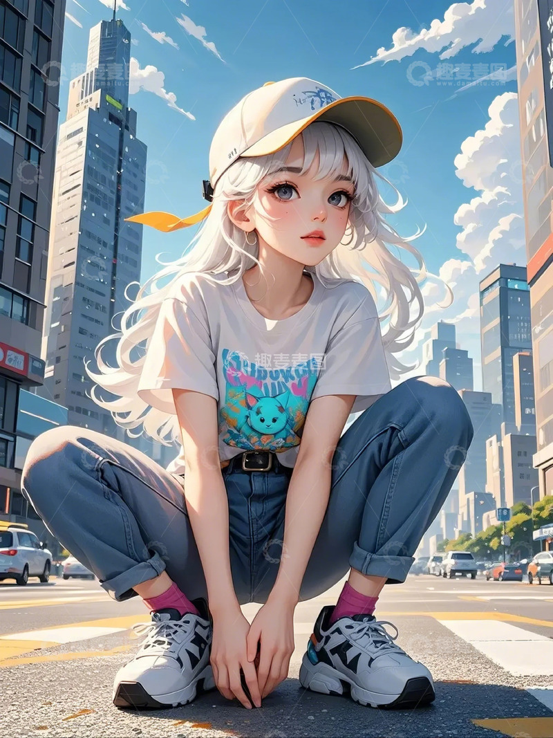 高清大图下载【趣麦麦图】都市现代帽子少女