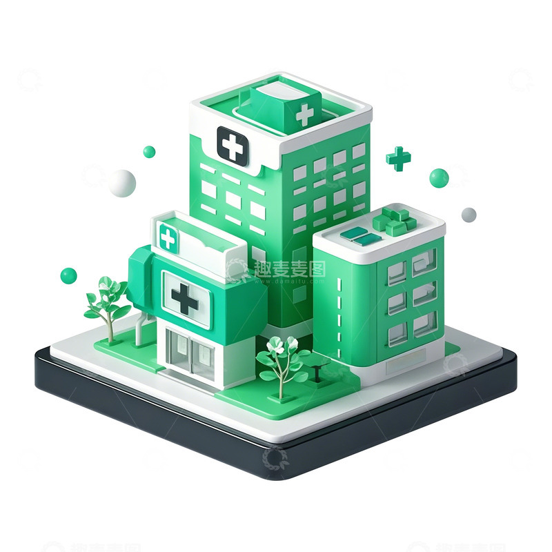高清大图下载【趣麦麦图】3d绿色调医院立体icon图标素材