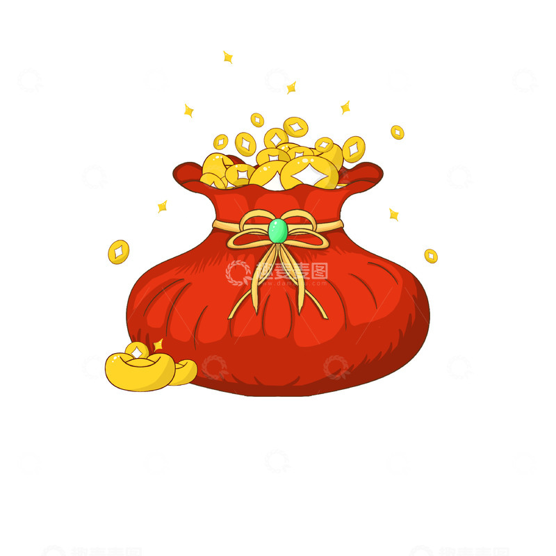 源文件下载【趣麦麦图】新年福袋元宝金币素材插画