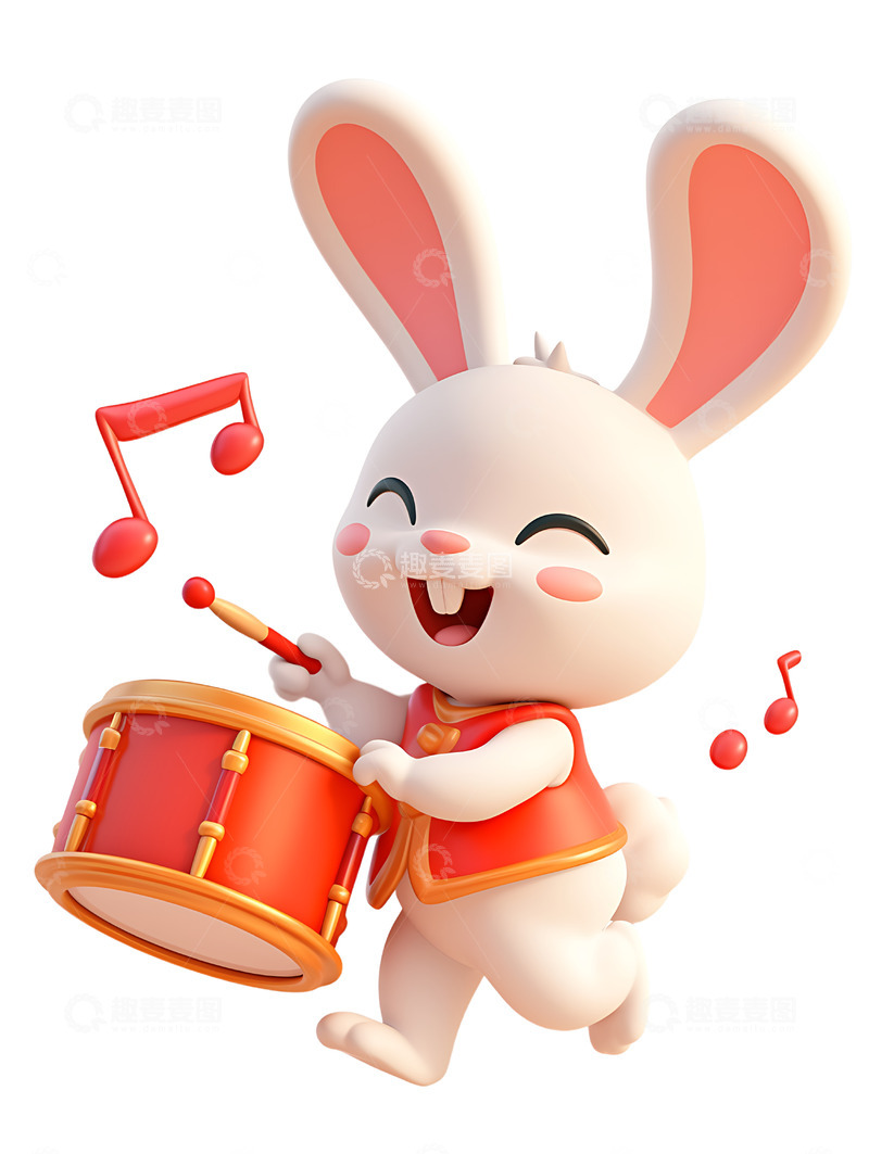 高清大图下载【趣麦麦图】小兔子打鼓乐器