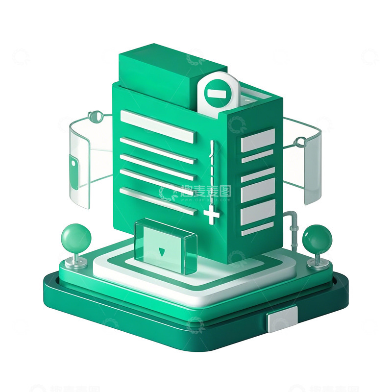 高清大图下载【趣麦麦图】3d绿色调医院立体icon图标素材