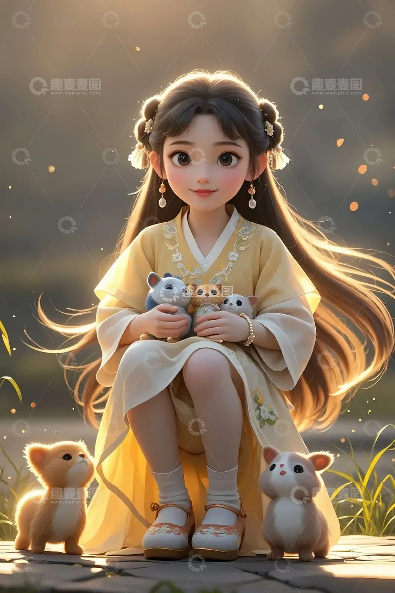 高清大图下载【趣麦麦图】小动物少女卡通插画