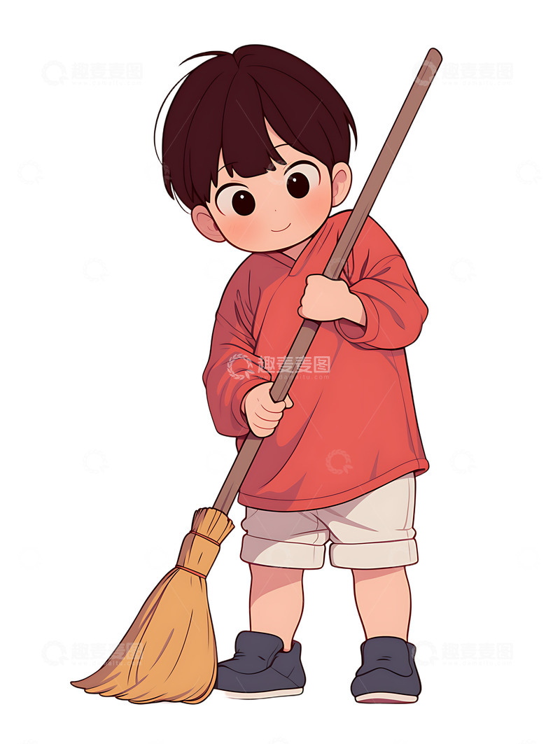 高清大图下载【趣麦麦图】可爱的小孩子扫地