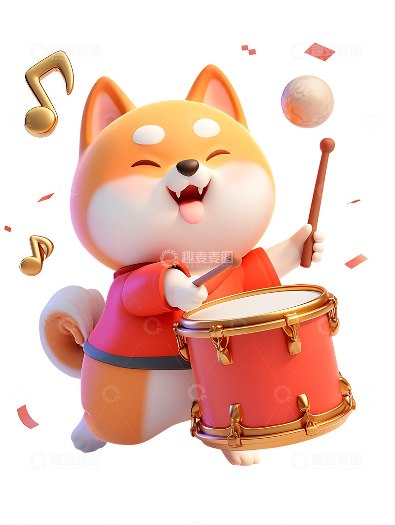 高清大图下载【趣麦麦图】卡通小狗敲鼓玩具