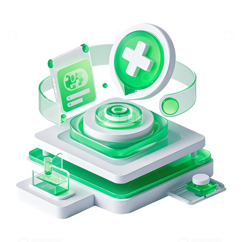 高清大图下载【趣麦麦图】3d绿色调医院立体icon图标素材