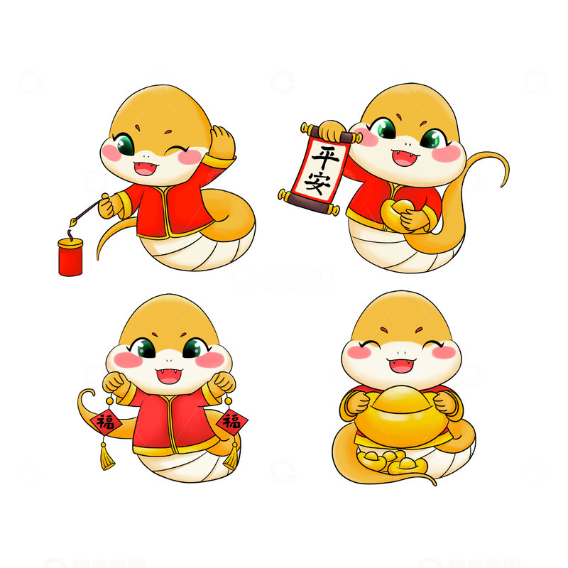 源文件下载【趣麦麦图】-蛇年春节卡通蛇插画元素