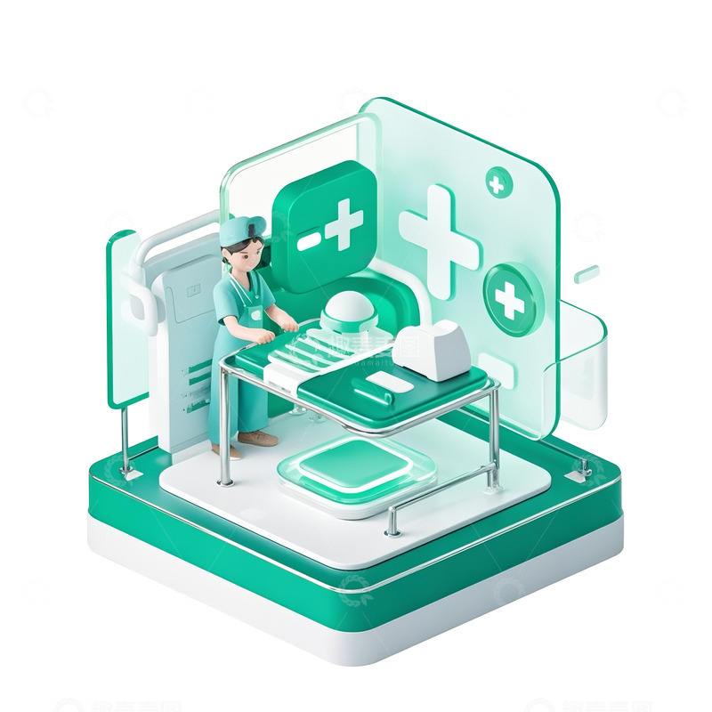 高清大图下载【趣麦麦图】3d绿色调医院立体icon图标素材