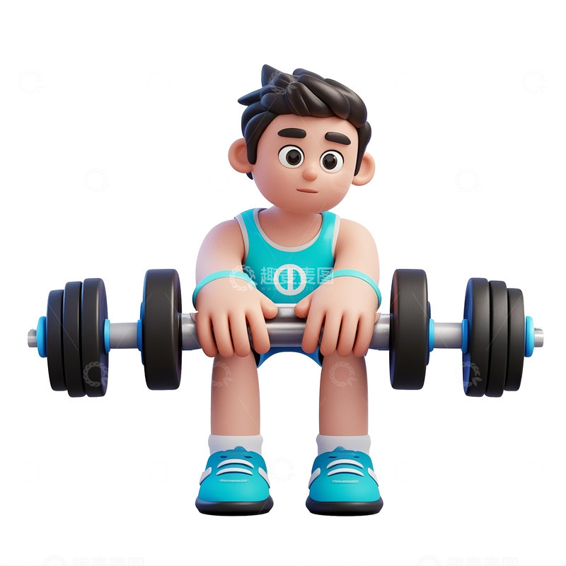 高清大图下载【趣麦麦图】立体3d手握杠铃男孩素材