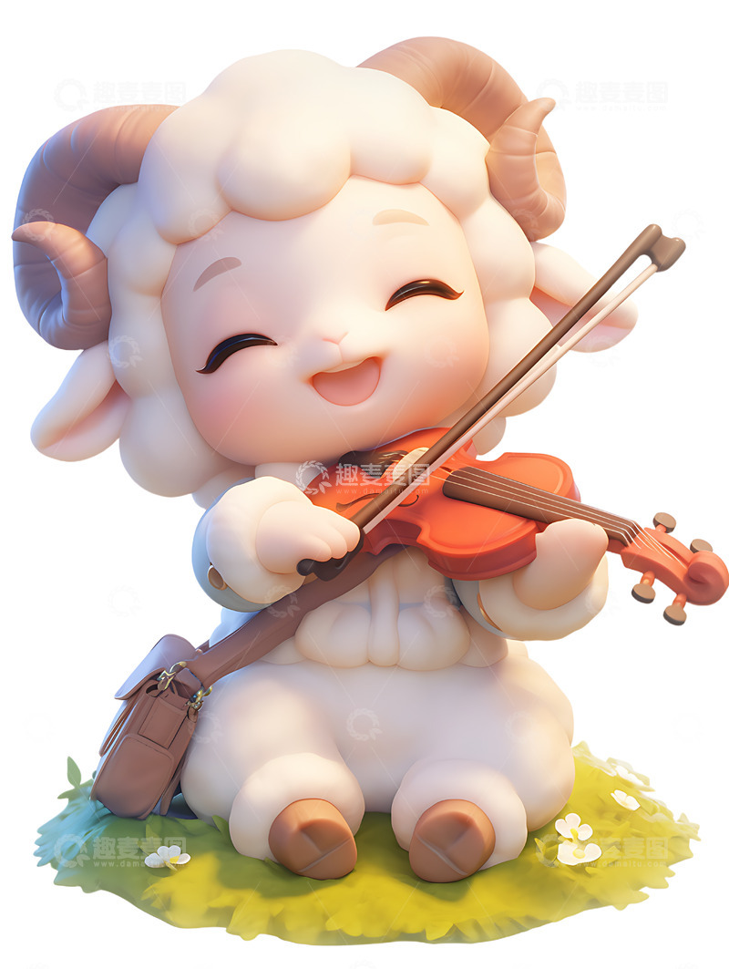 高清大图下载【趣麦麦图】绵羊拉小提琴卡通