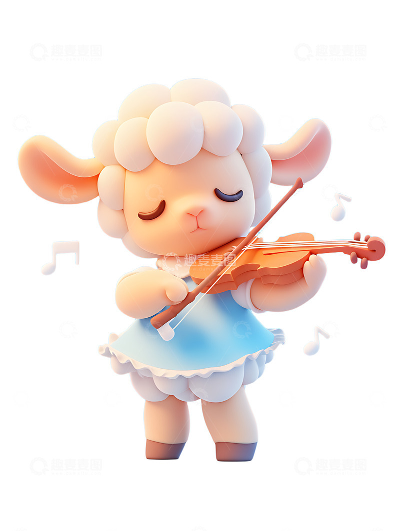 高清大图下载【趣麦麦图】可爱的小绵羊拉小提琴