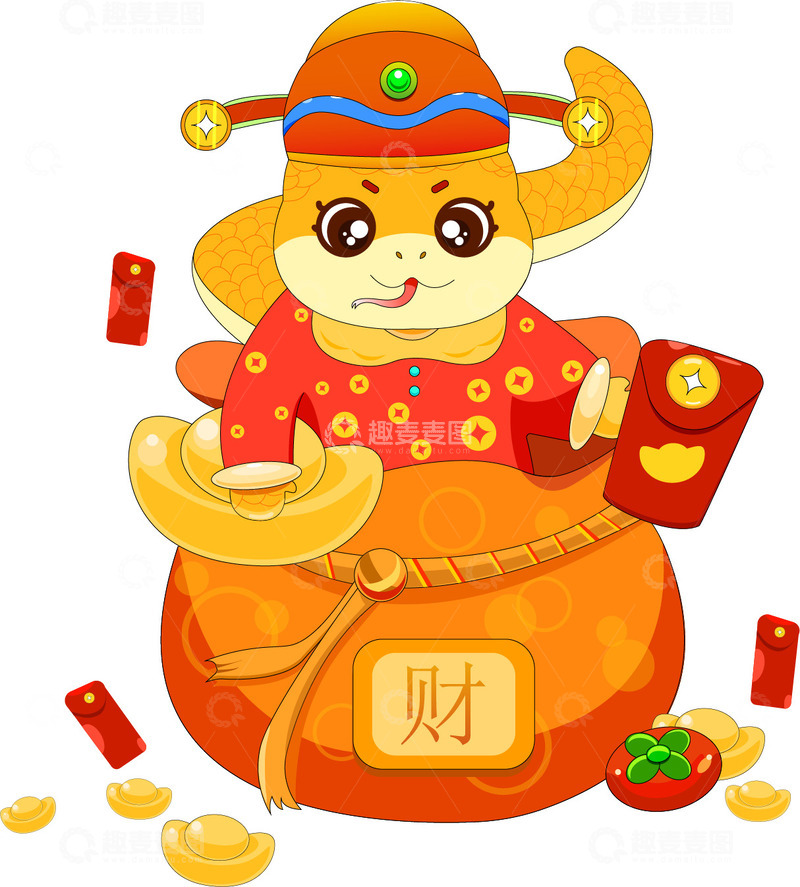 源文件下载【趣麦麦图】-蛇年肖像春节元素