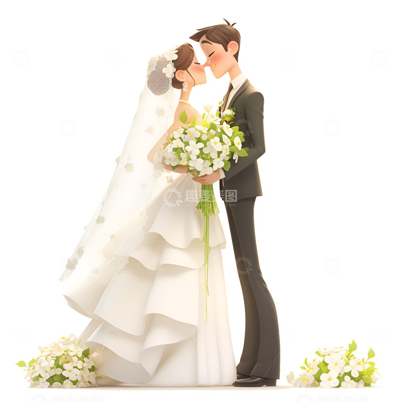 高清大图下载【趣麦麦图】卡通简约结婚的新人