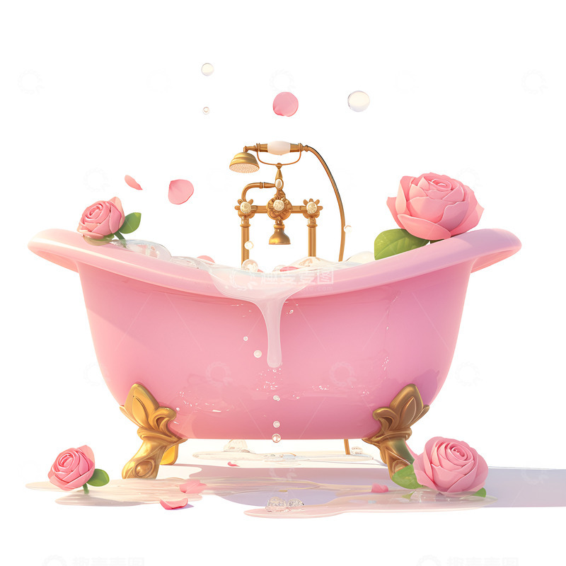 高清大图下载【趣麦麦图】卡通简约玫瑰浴缸