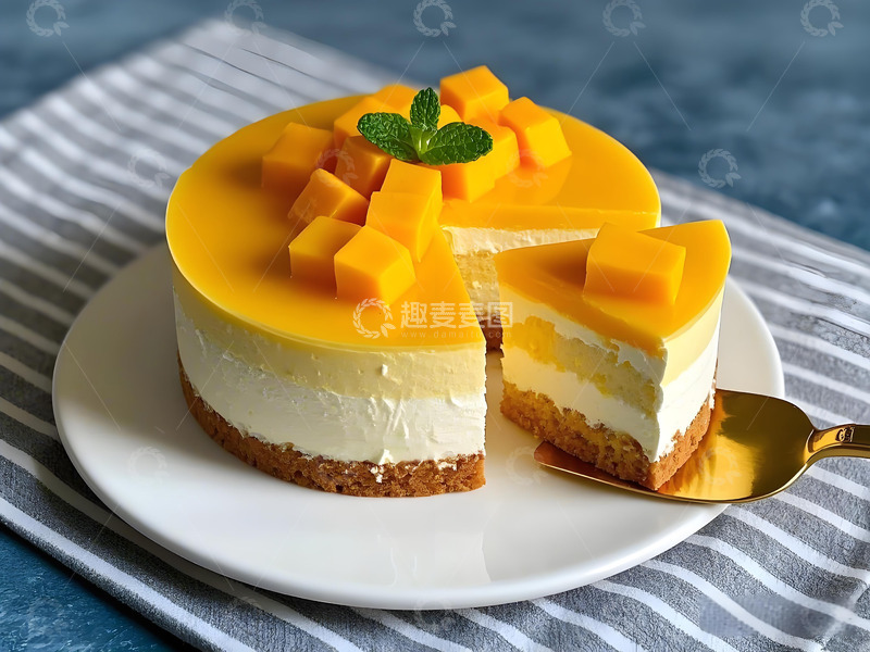 高清大图下载【趣麦麦图】美食摄影之芒果慕斯蛋糕