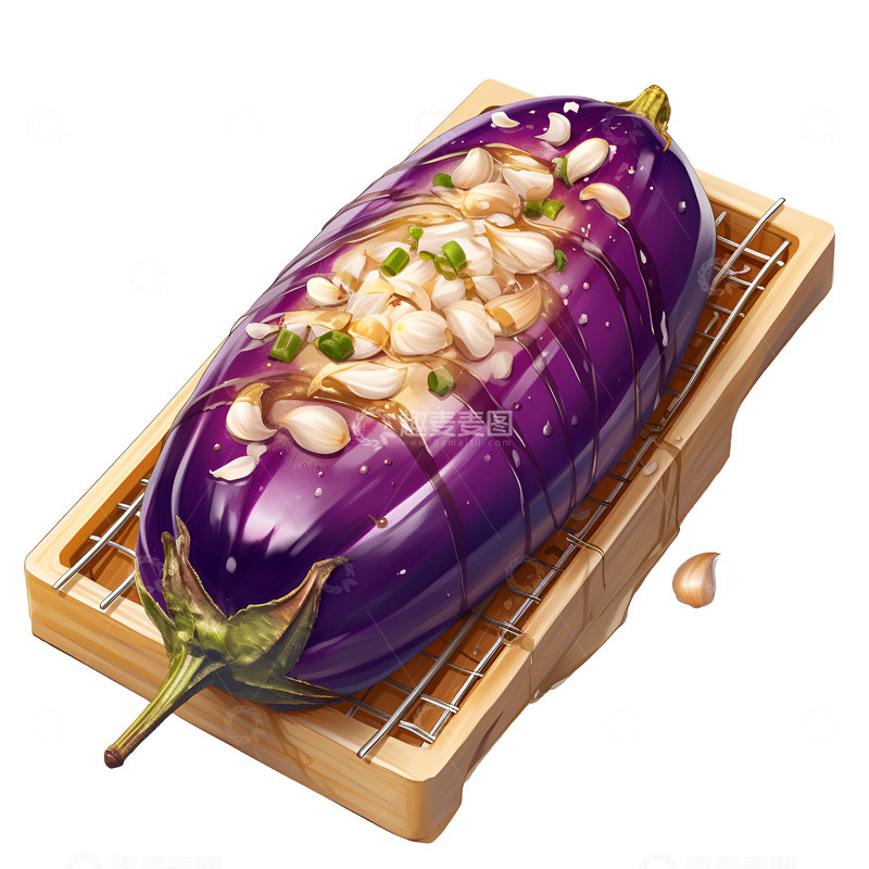 高清大图下载【趣麦麦图】卡通简约蒜蓉茄子