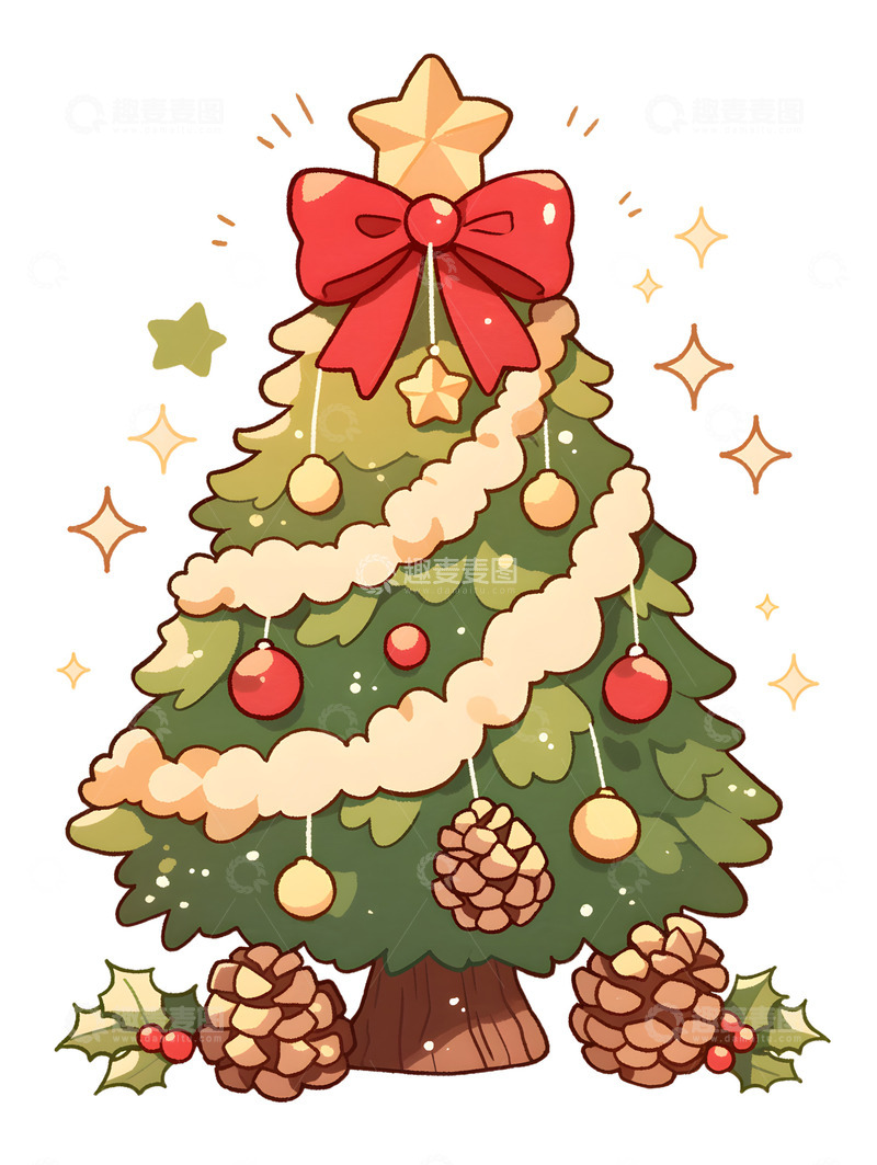 高清大图下载【趣麦麦图】卡通圣诞节圣诞树松树