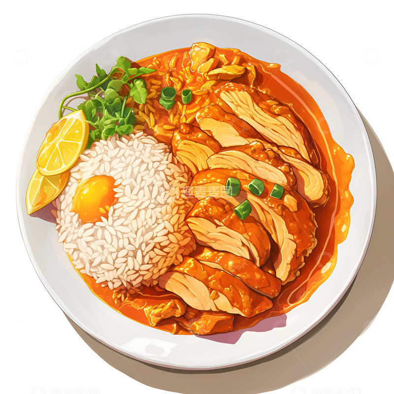 高清大图下载【趣麦麦图】卡通简约鸡肉咖喱饭