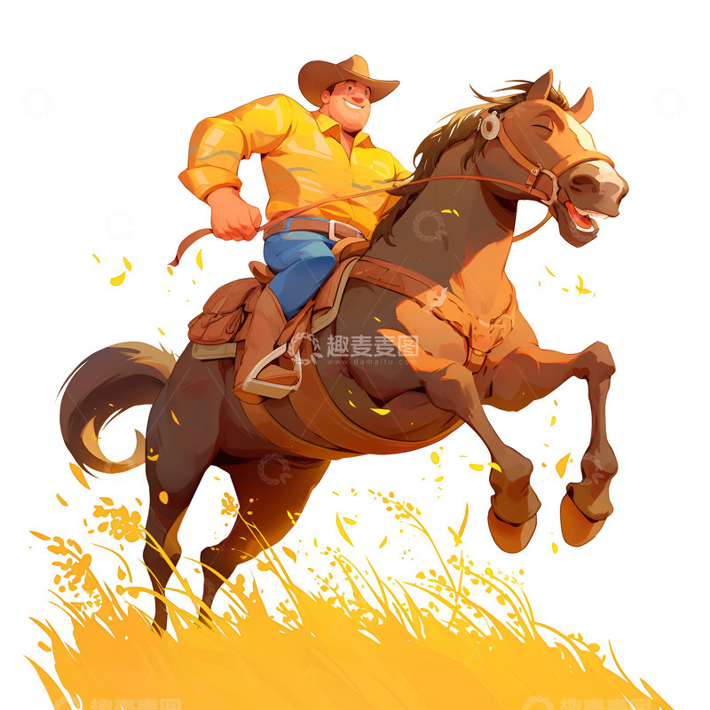 高清大图下载【趣麦麦图】卡通简约草原骑马的人
